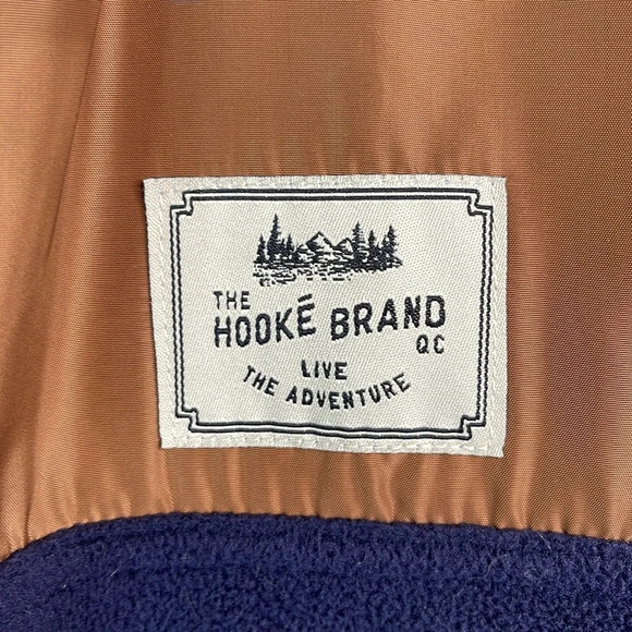THE HOOKE Brand + Plenty Humanwear Tech Fleece Pullover Hoodie Navy Brown Zip L - Picture 3 of 13